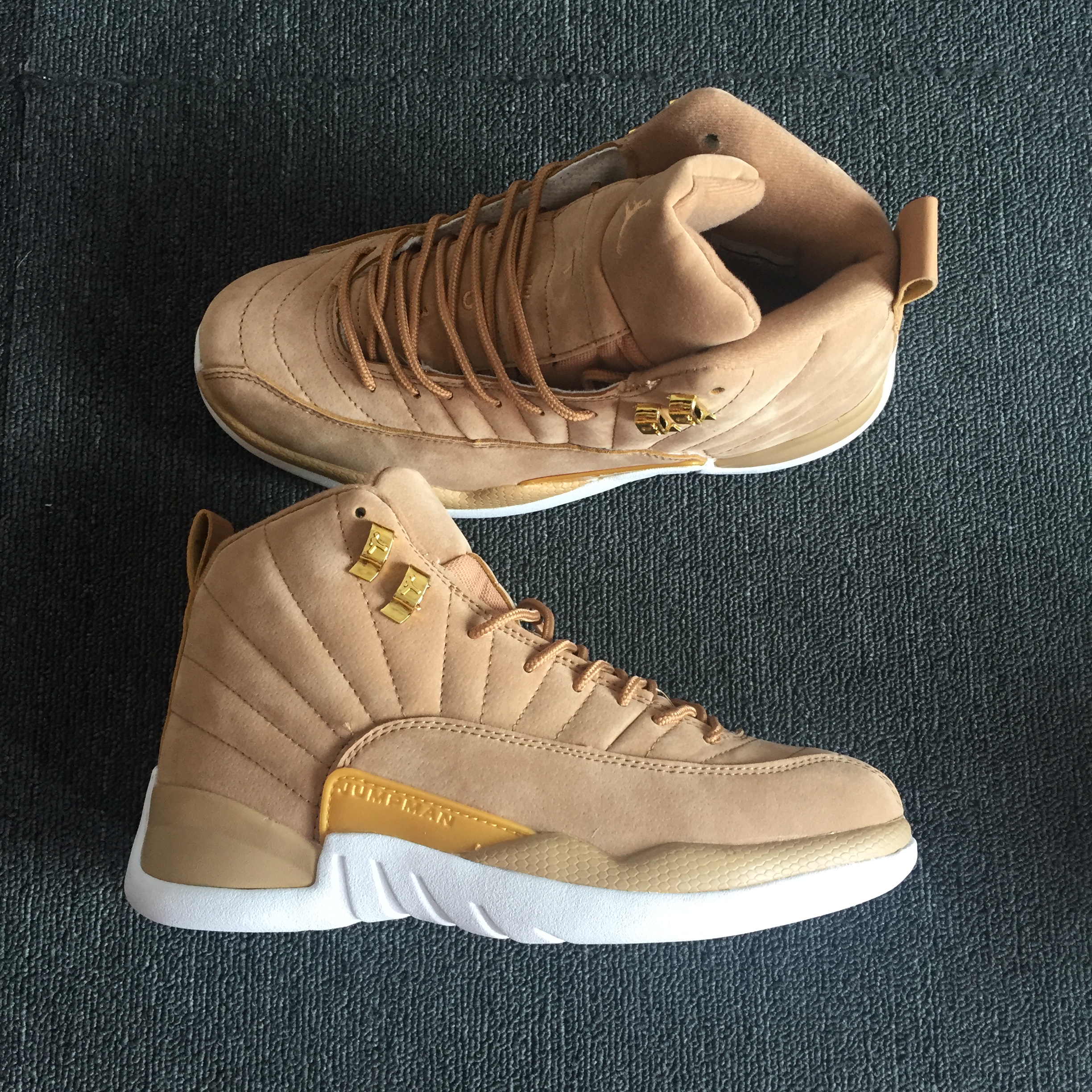 New Air Jordan 12 Deer Skin Wheat Yellow Gold Shoes